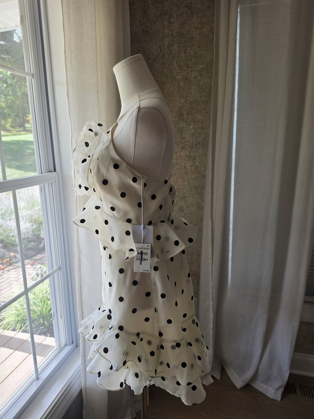 Lucy Paris Remy Polka Dot Rosette Ruffle Mini Dress Cream Black M NWT - Picture 2 of 9